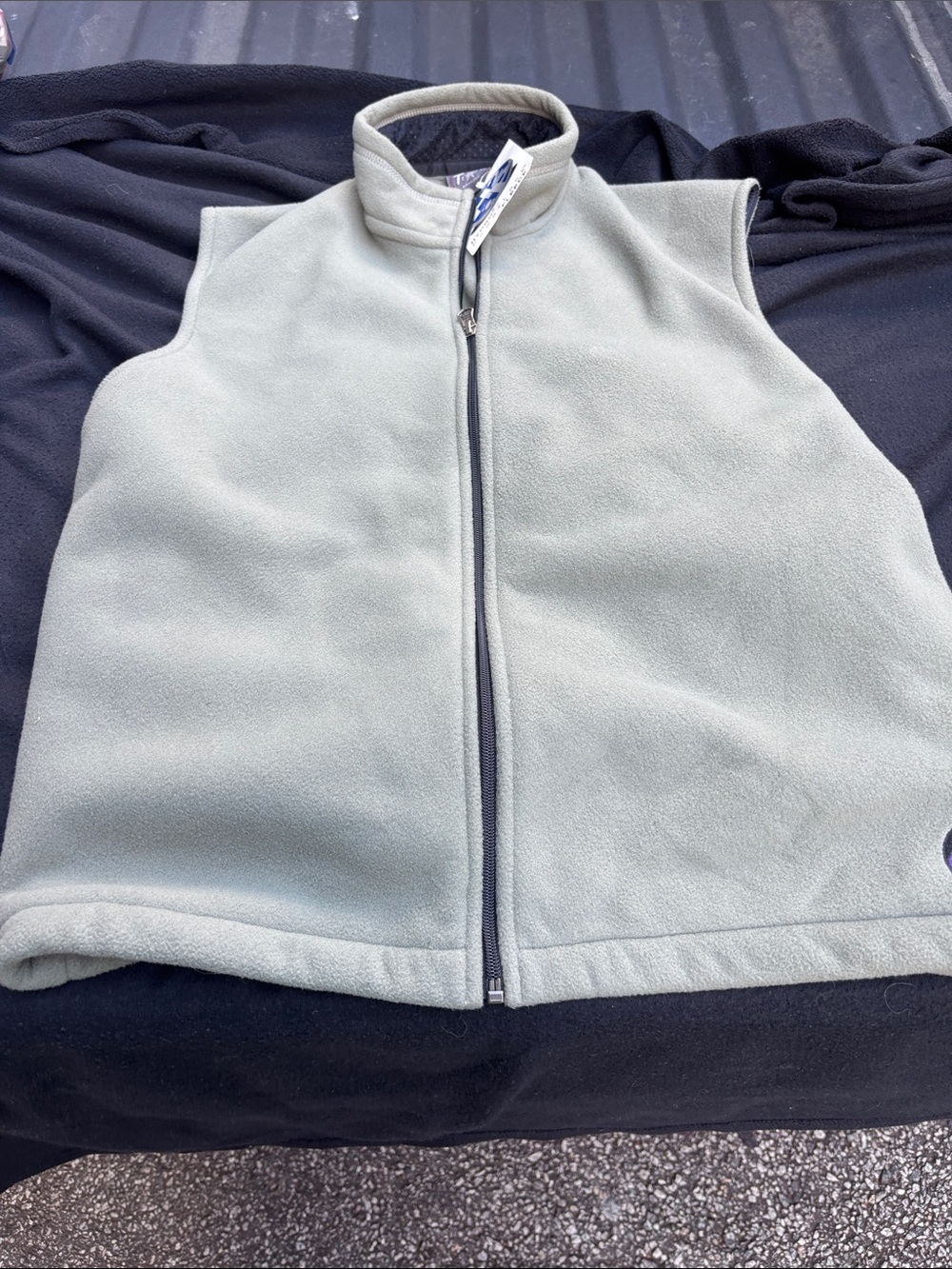 Men's Sage Green Fleece Vest with Full Zip Terry. Zipper YKK Heavy Duty